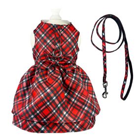 Red Plaid Harness Dress with Matching Leash (Option: S)