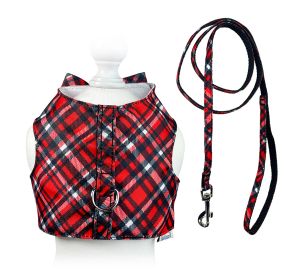 Red Plaid Harness Vest with Matching Leash (Option: M)