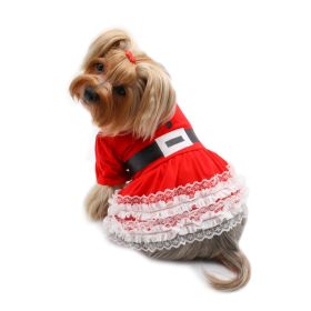 Lace Ruffles Puffy Sleeves Christmas Dress (Option: XS)