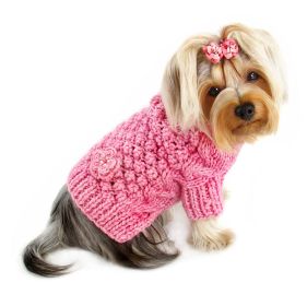 Pink Bobble Stitch Turtleneck Hand Knitted Sweater (Option: XL)