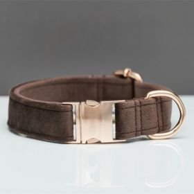 Multiple Colour Velvet Personalise Dog Collar Leash Set With Bow (Option: Brown-S)
