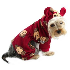 Adorable Silly Monkey Fleece Dog Pajamas/Bodysuit with Hood (Option: Burgundy  XL)