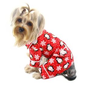 Penguins & Snowflake Flannel PJ with 2 Pockets (Red) (Option: S)